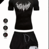 Ensemble Fitness Homme 2 Pièces – T-Shirt Respirant à Imprimé Gothique + Short 2-en-1