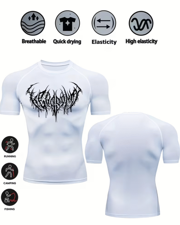 Ensemble Fitness Homme 2 Pièces – T-Shirt Respirant à Imprimé Gothique + Short 2-en-1