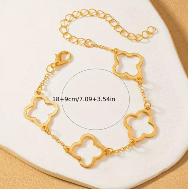 Rectangle 111 Bracelet Charm Trèfle Porte-Bonheur – Chaîne Élégante Dorée