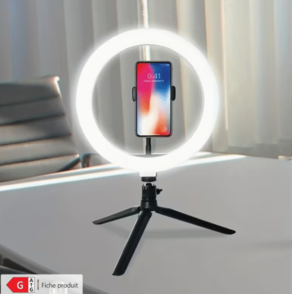 Anneau lumineux LED 25,4 cm avec support téléphone – Éclairage professionnel et polyvalent