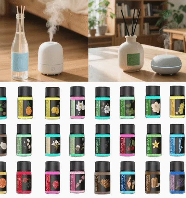 Ensemble de 24 huiles essentielles solubles – Parfum et bien-être pour diffuseurs et humidificateurs