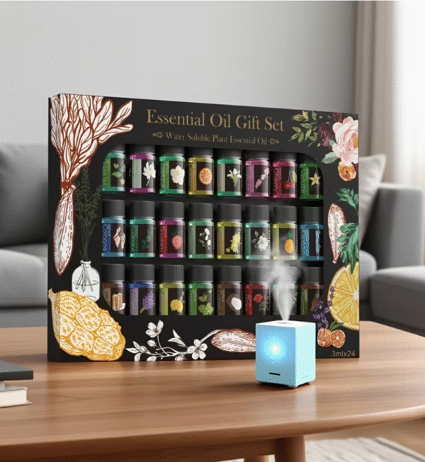 Ensemble de 24 huiles essentielles solubles – Parfum et bien-être pour diffuseurs et humidificateurs
