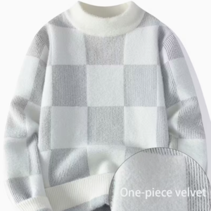 Pull à Manches Longues en Tricot à Carreaux