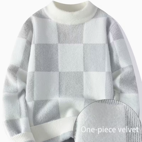 Pull à Manches Longues en Tricot à Carreaux