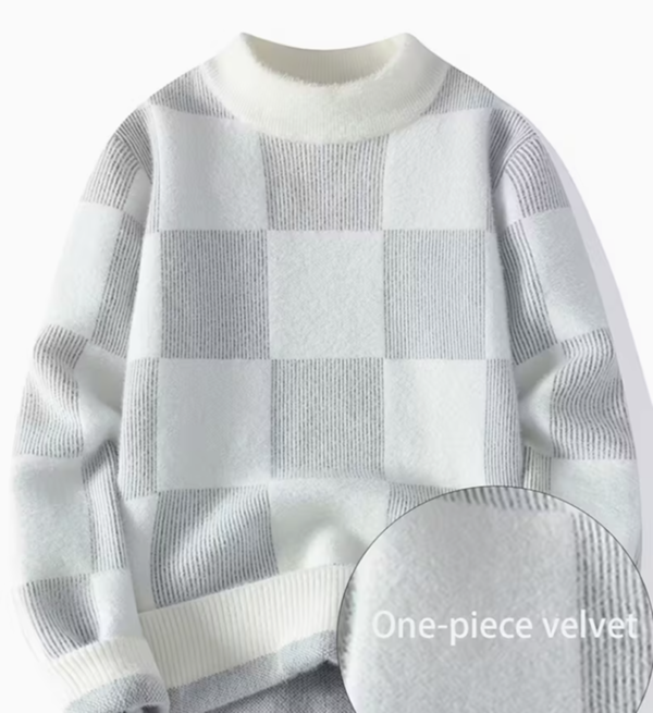 Pull à Manches Longues en Tricot à Carreaux
