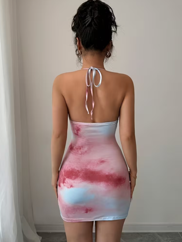 Robe Courte Tendance à Motifs Floraux Tie-Dye