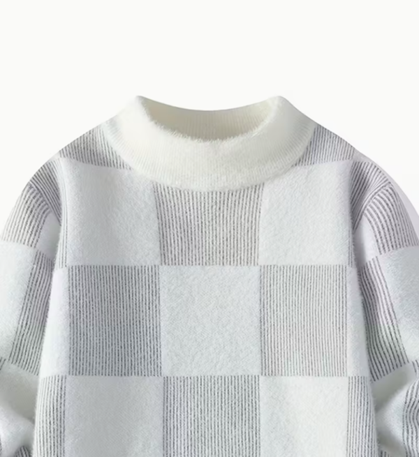Pull à Manches Longues en Tricot à Carreaux