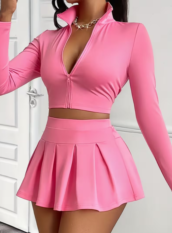 Veste Sexy à Manches Longues pour Femme & Mini Jupe