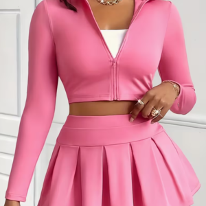 Veste Sexy à Manches Longues pour Femme & Mini Jupe