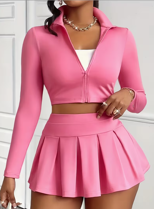 Veste Sexy à Manches Longues pour Femme & Mini Jupe
