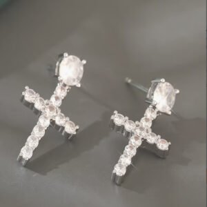 Boucles d'Oreilles Croix Royale en Zircone