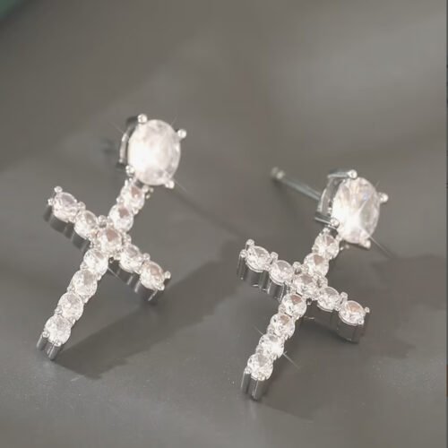 Boucles d'Oreilles Croix Royale en Zircone