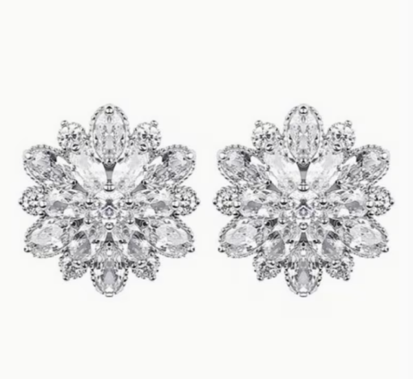 Rectangle 65 Boucles d'Oreilles Argentées Éclosion Florale