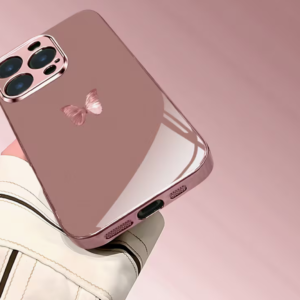 Étui Téléphone : Motif Papillon Rose Doré