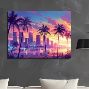 Affiche "Miami Sunset Drive" – L'Éclat du Rétro-Futurisme