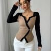 Haut Femme Élégant à Color Block – Style Casual Chic
