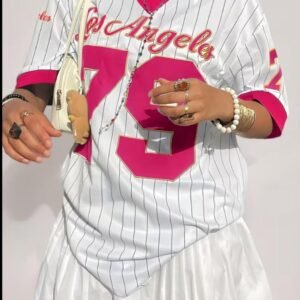 T-shirt Femme Col V  Los Angeles – Style Casual Urbain