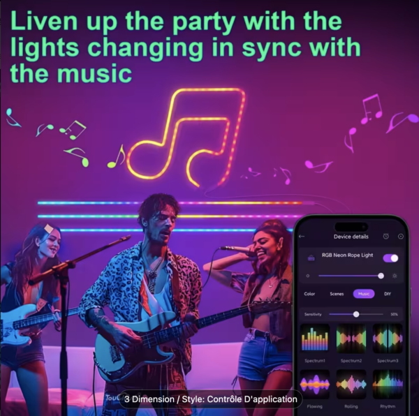 RainbowWave – Néon LED Intelligent à Synchronisation Rythmique