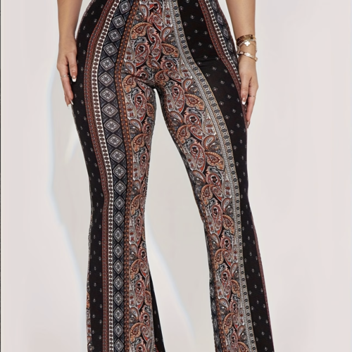 Pantalon Flare Moulant Motif Floral et Paisley