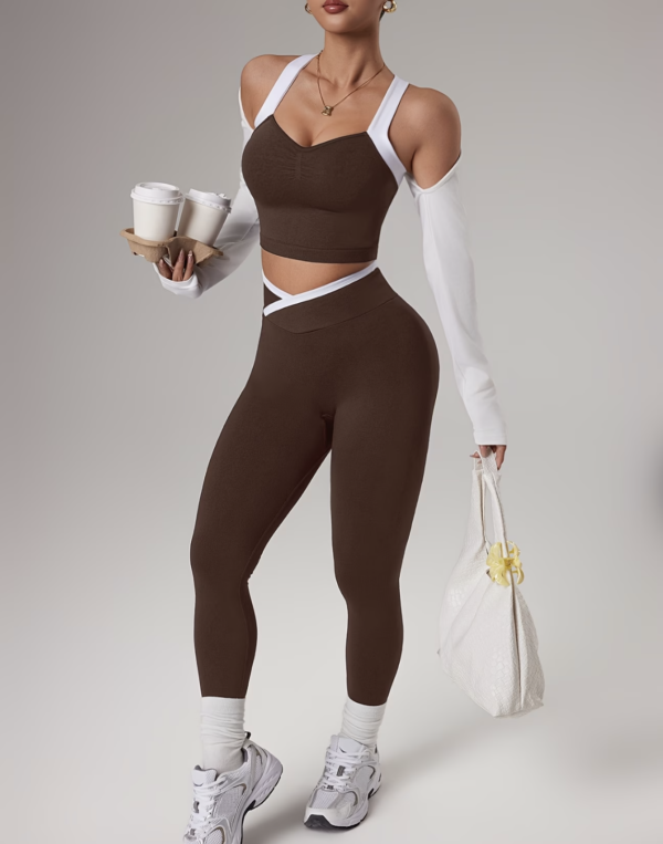 Ensemble Athleisure Large Bretelles et Leggings Sans Couture