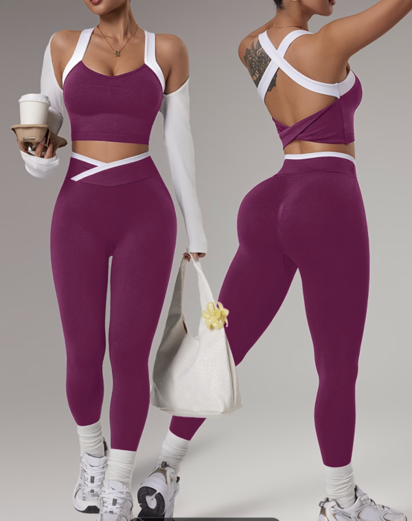 Ensemble Athleisure Large Bretelles et Leggings Sans Couture