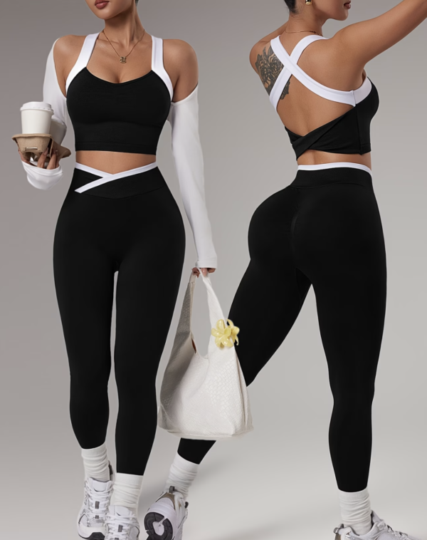 Ensemble Athleisure Large Bretelles et Leggings Sans Couture