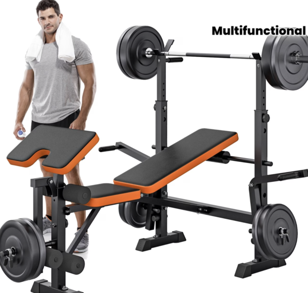 Banc de Musculation Ajustable Tout-en-Un avec Support Squat