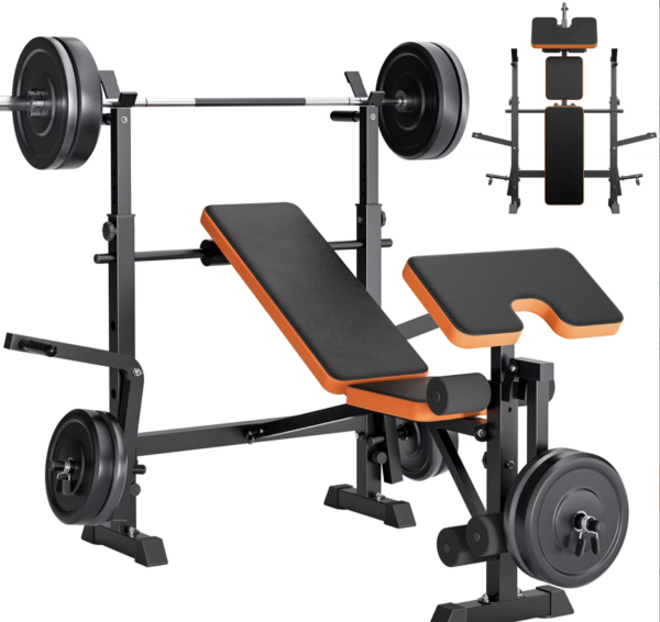 Banc de Musculation Ajustable Tout-en-Un avec Support Squat