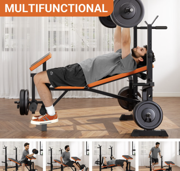 Banc de Musculation Ajustable Tout-en-Un avec Support Squat