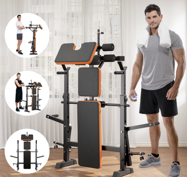 Banc de Musculation Ajustable Tout-en-Un avec Support Squat