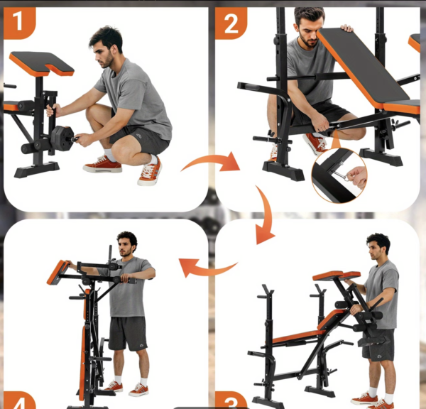 Banc de Musculation Ajustable Tout-en-Un avec Support Squat