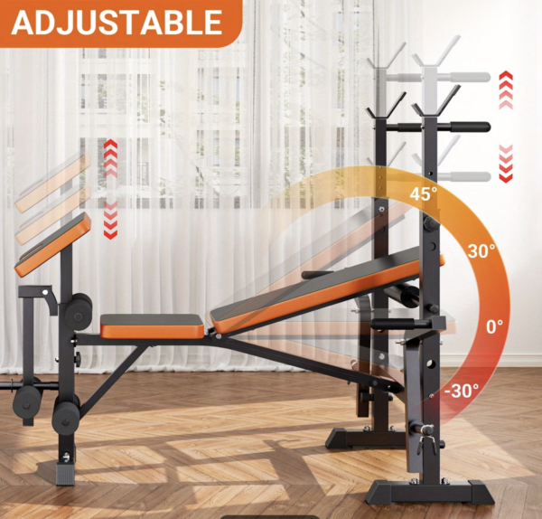Banc de Musculation Ajustable Tout-en-Un avec Support Squat