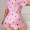 Pyjama Combinaison Grande Taille pour Femme – Rayures et Imprimé Cœurs, Manches Courtes et Short