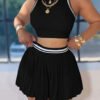 Ensemble 2 Pièces Femme – Jupe Plissée Colorblock et Débardeur Sans Manches