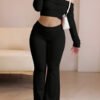 Haut Court à Épaules Dénudées et Pantalon Long Élégant