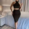 Ensemble Femme – Haut à Col Licou et Jupe Crayon Élégante