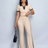 Ensemble d’Été Décontracté pour Femme – T-Shirt à Col Polo et Pantalon Évasé Colorblock – Image 4