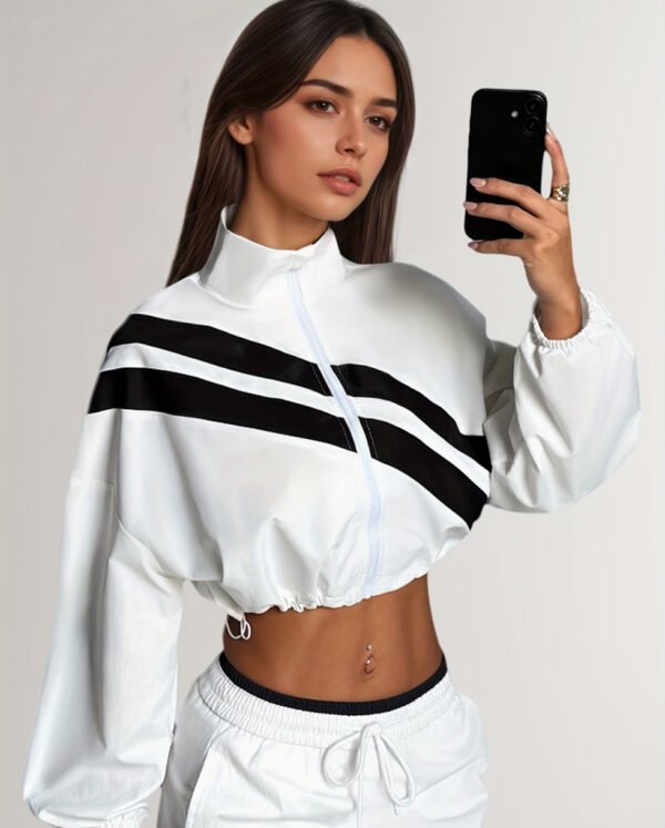 Veste Sportive Femme à Col Montant – Fermeture Éclair et Taille Ajustable