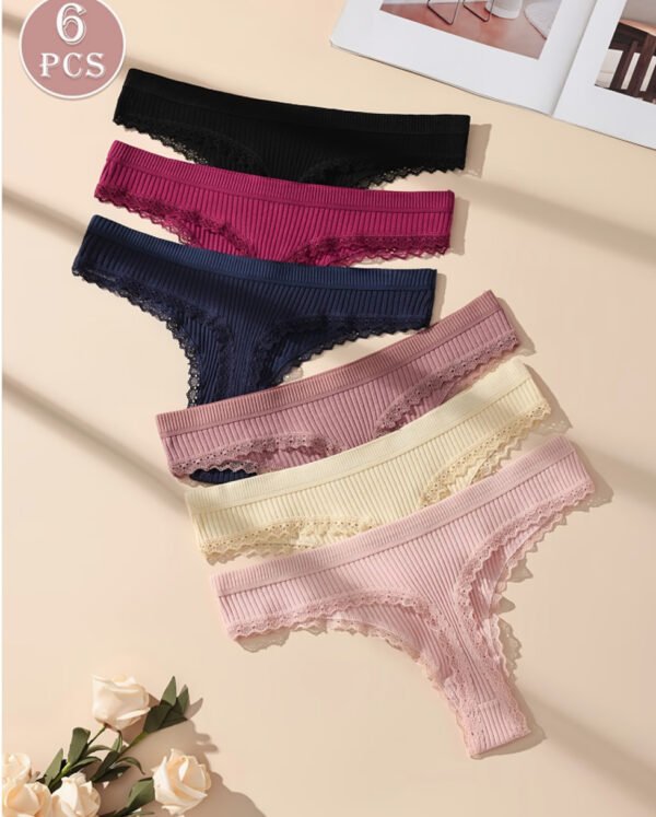 Lot de 6 Culottes Sexy Taille Basse pour Femme – Dentelle Élégante et Confort Quotidien