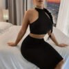 Ensemble Femme – Haut à Col Licou et Jupe Crayon Élégante – Image 4