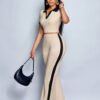 Ensemble d’Été Décontracté pour Femme – T-Shirt à Col Polo et Pantalon Évasé Colorblock – Image 3