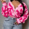 Cardigan Imprimé Léopard Color Block pour Femme – Col en V Boutonné, Style Européen et Américain – Image 3