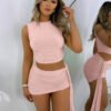 Ensemble Deux Pièces Femme – Haut Sans Manches et Jupe Moulante Style Western Chic – Image 4