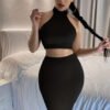 Ensemble Femme – Haut à Col Licou et Jupe Crayon Élégante – Image 3