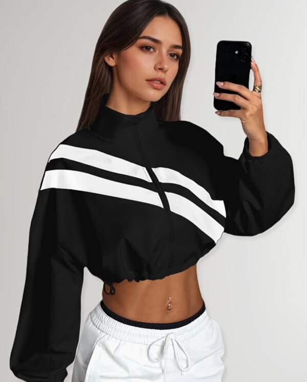 Veste Sportive Femme à Col Montant – Fermeture Éclair et Taille Ajustable