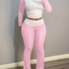 Ensemble Décontracté pour Femme – T-Shirt à Manches Longues Colorblock et Pantalon Évasé