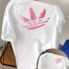 Rectangle 643 T-shirt adidas – Logo Trèfle à Trois Feuilles et Plumes Roses