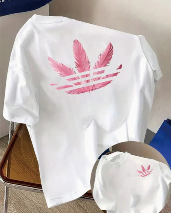 Rectangle 643 T-shirt adidas – Logo Trèfle à Trois Feuilles et Plumes Roses