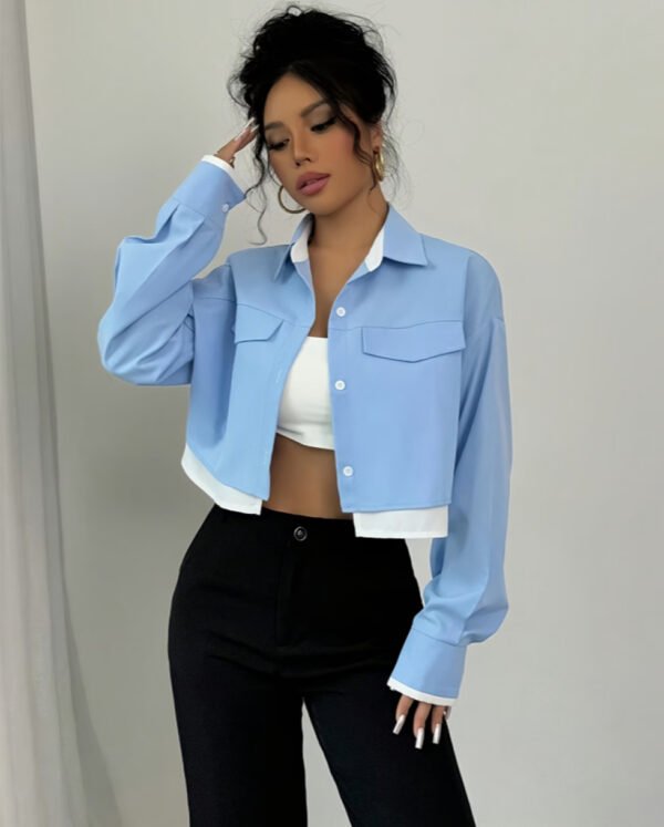 Chemise Manches Longues Color-Block – Style Décontracté Chic & Professionnel