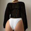 Crop Top T-Shirt à Manches Cloche Ajourées – Style Bohème Chic